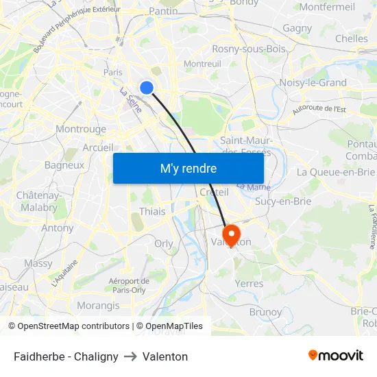 Faidherbe - Chaligny to Valenton map