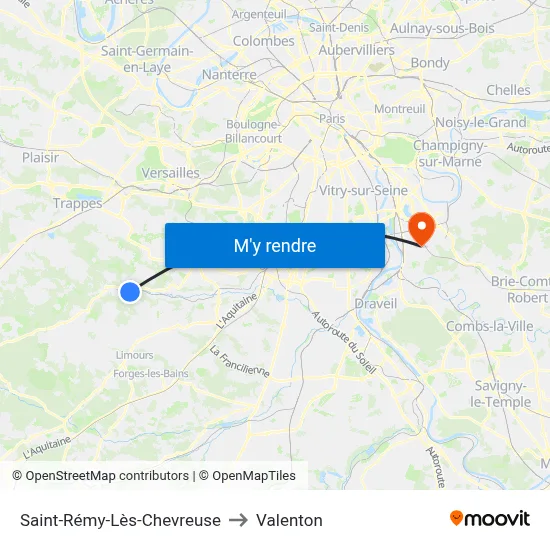 Saint-Rémy-Lès-Chevreuse to Valenton map