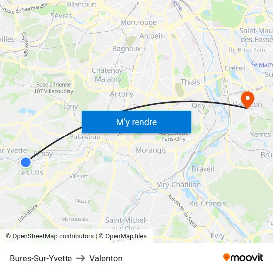 Bures-Sur-Yvette to Valenton map