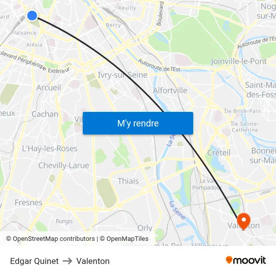 Edgar Quinet to Valenton map