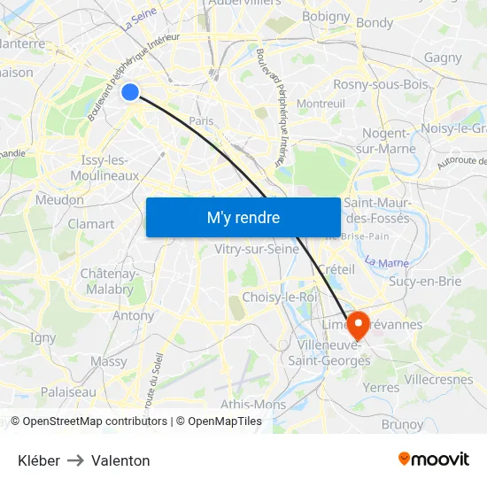 Kléber to Valenton map