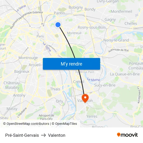 Pré-Saint-Gervais to Valenton map