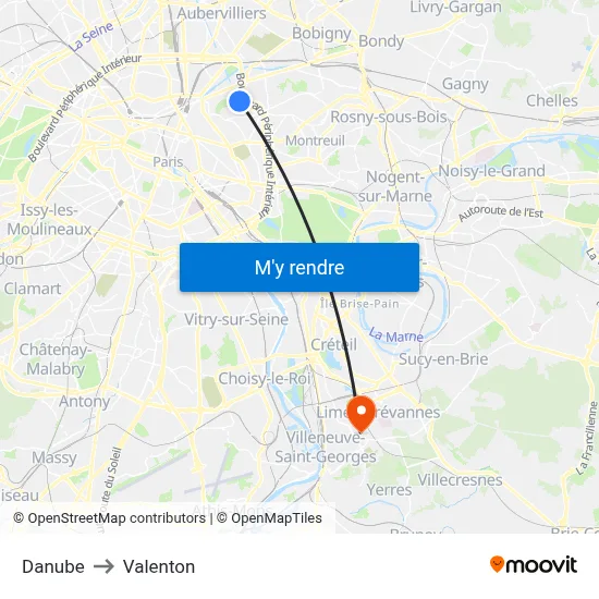 Danube to Valenton map