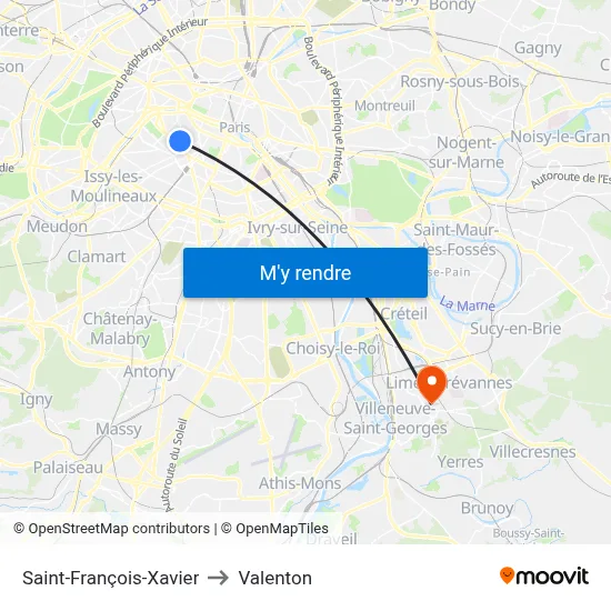 Saint-François-Xavier to Valenton map