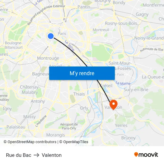Rue du Bac to Valenton map
