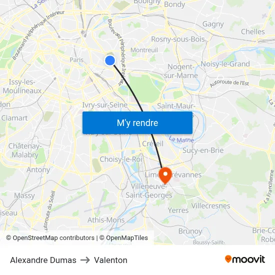 Alexandre Dumas to Valenton map