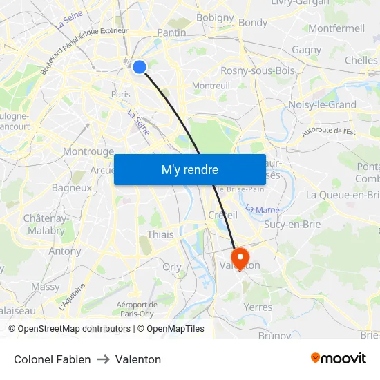 Colonel Fabien to Valenton map