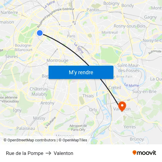 Rue de la Pompe to Valenton map