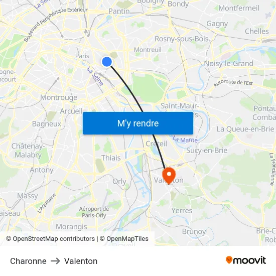 Charonne to Valenton map