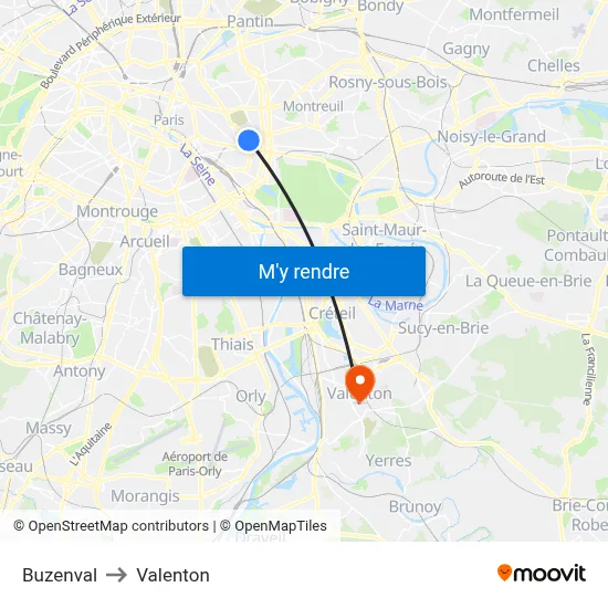 Buzenval to Valenton map