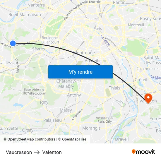Vaucresson to Valenton map