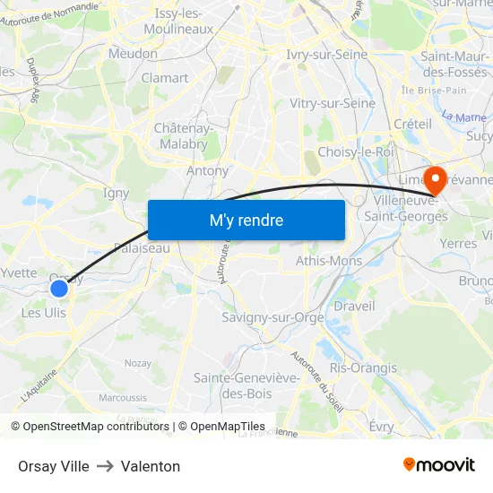 Orsay Ville to Valenton map