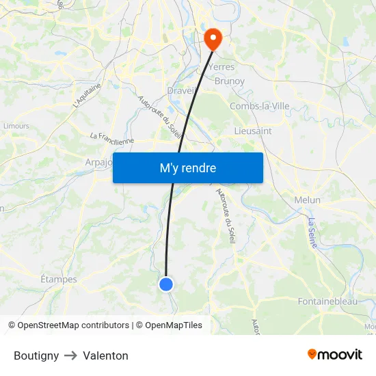 Boutigny to Valenton map