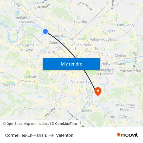 Cormeilles-En-Parisis to Valenton map