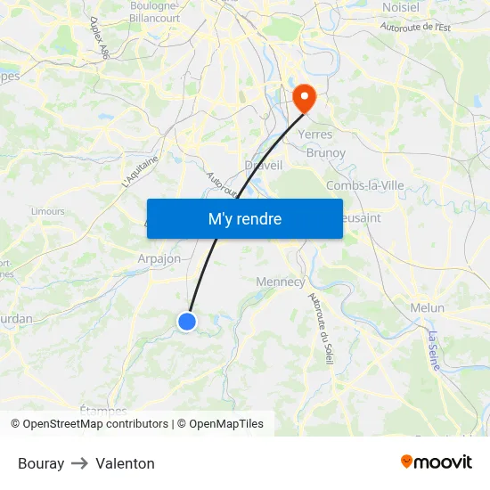 Bouray to Valenton map