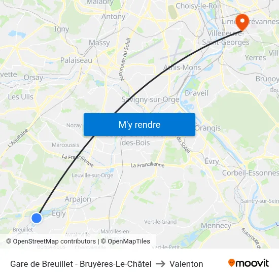 Gare de Breuillet - Bruyères-Le-Châtel to Valenton map