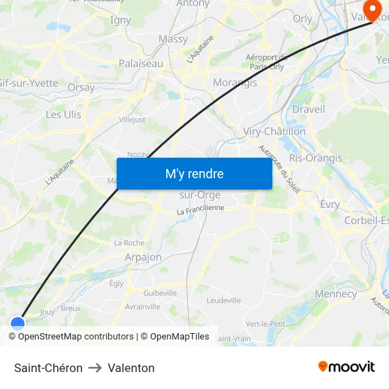 Saint-Chéron to Valenton map