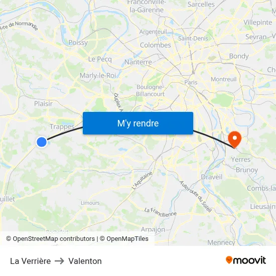 La Verrière to Valenton map