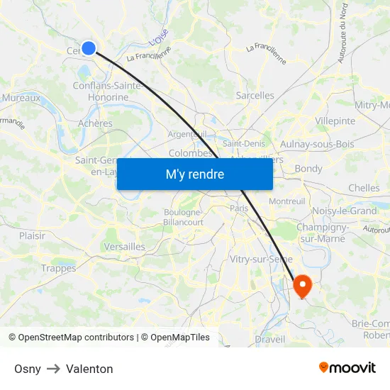 Osny to Valenton map