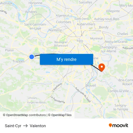 Saint-Cyr to Valenton map