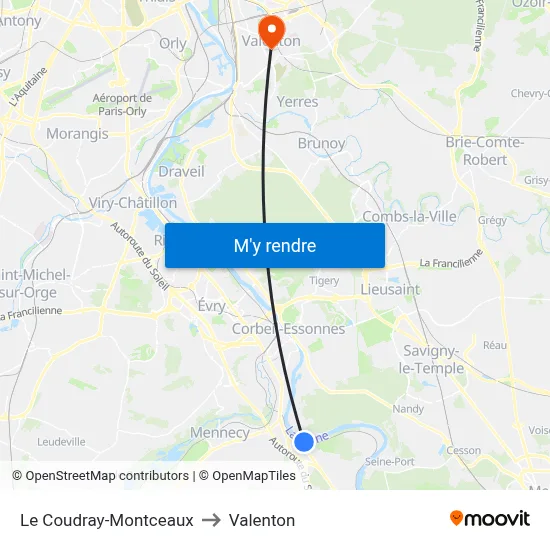 Le Coudray-Montceaux to Valenton map