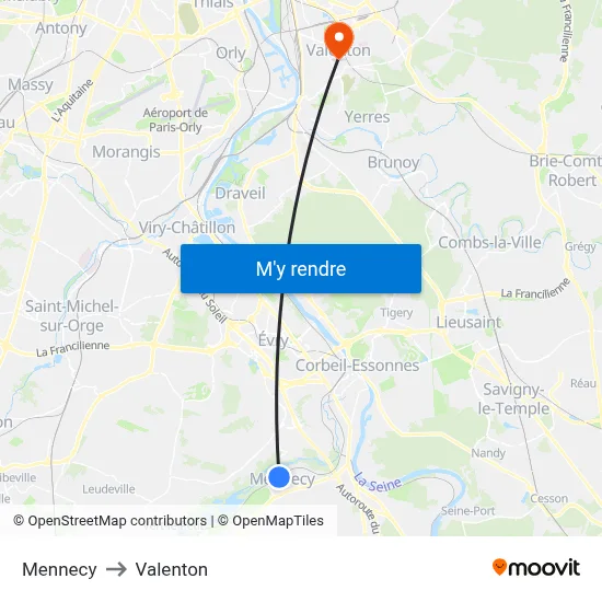 Mennecy to Valenton map