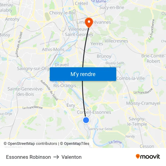 Essonnes Robinson to Valenton map