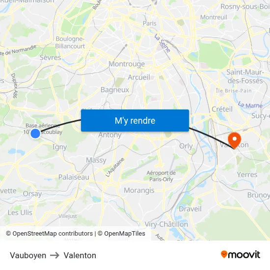 Vauboyen to Valenton map
