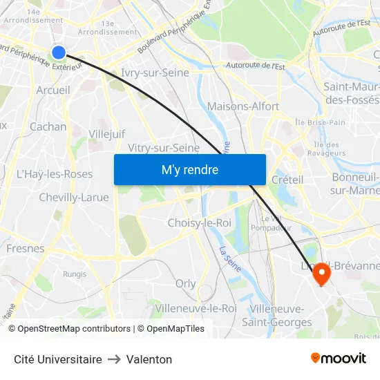 Cité Universitaire to Valenton map