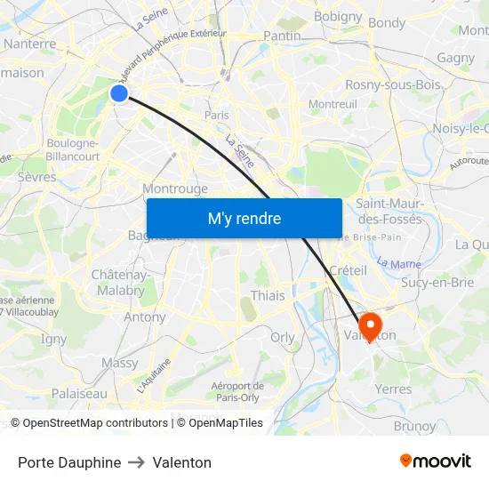 Porte Dauphine to Valenton map