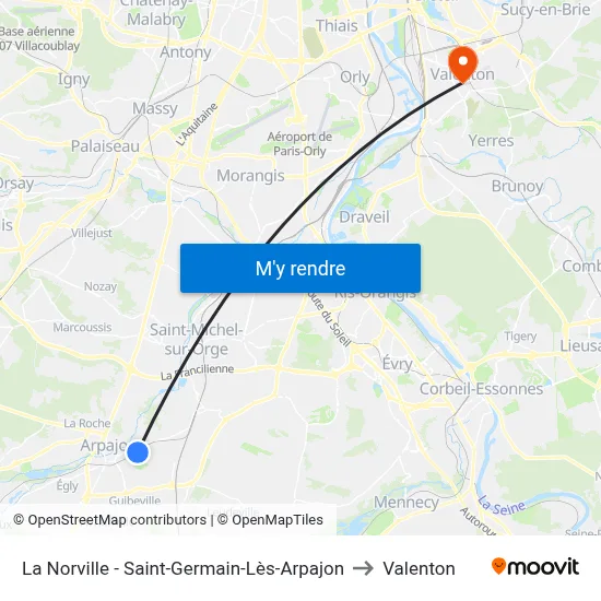 La Norville - Saint-Germain-Lès-Arpajon to Valenton map
