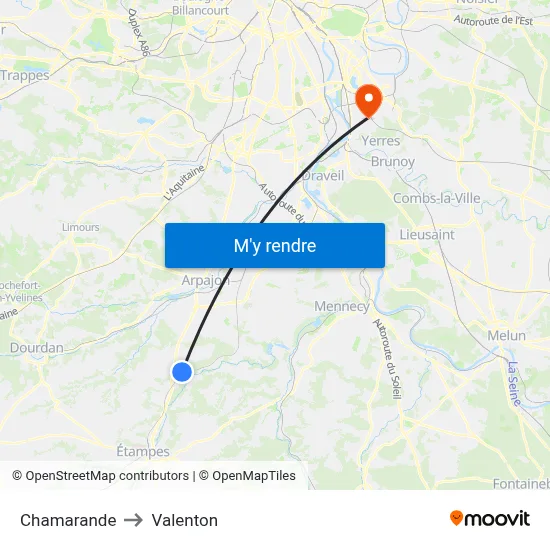 Chamarande to Valenton map