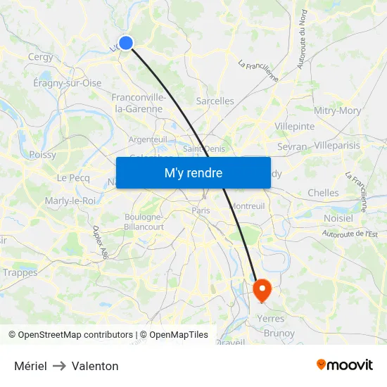 Mériel to Valenton map