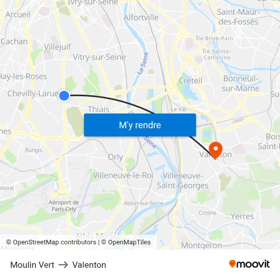 Moulin Vert to Valenton map