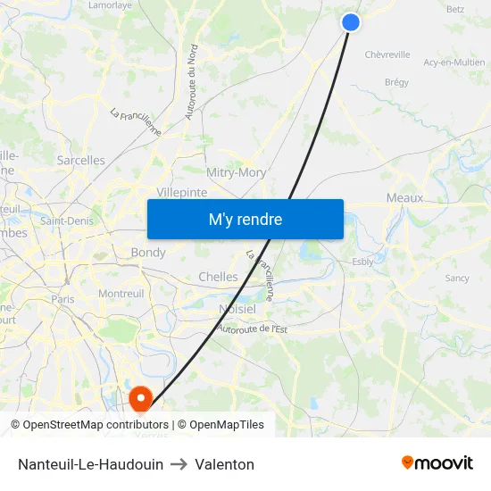 Nanteuil-Le-Haudouin to Valenton map