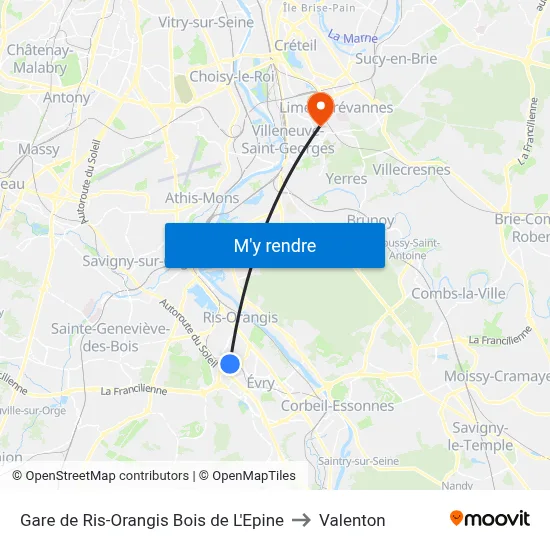 Gare D'Orangis Bois de L'Épine to Valenton map