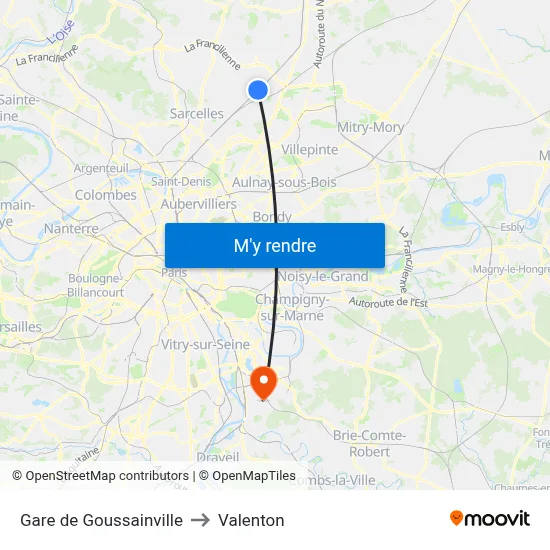 Gare de Goussainville to Valenton map