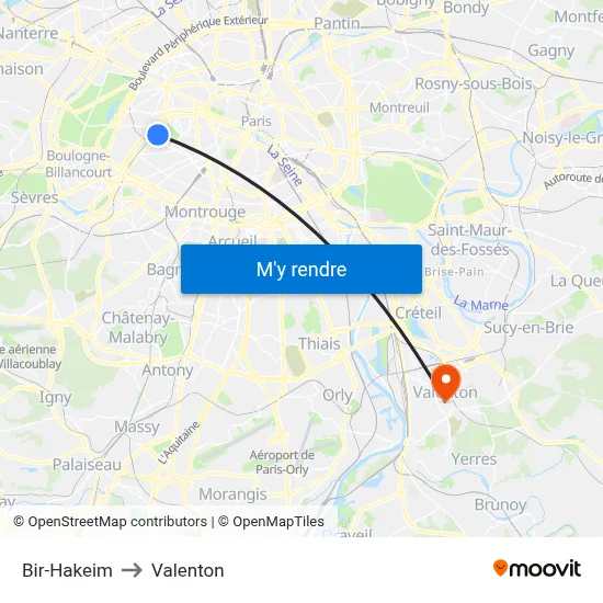 Bir-Hakeim to Valenton map