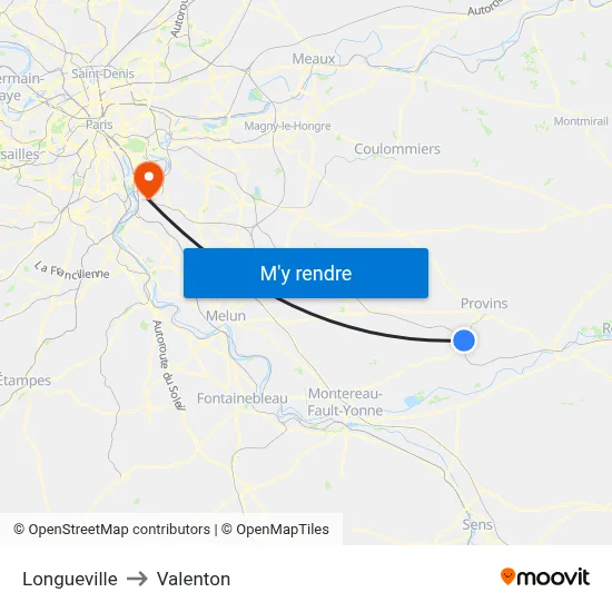 Longueville to Valenton map