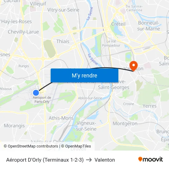 Aéroport D’Orly (Terminaux 1-2-3) to Valenton map