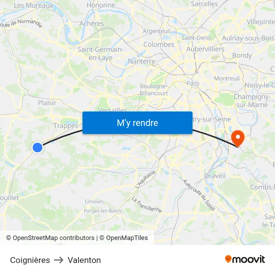 Coignières to Valenton map