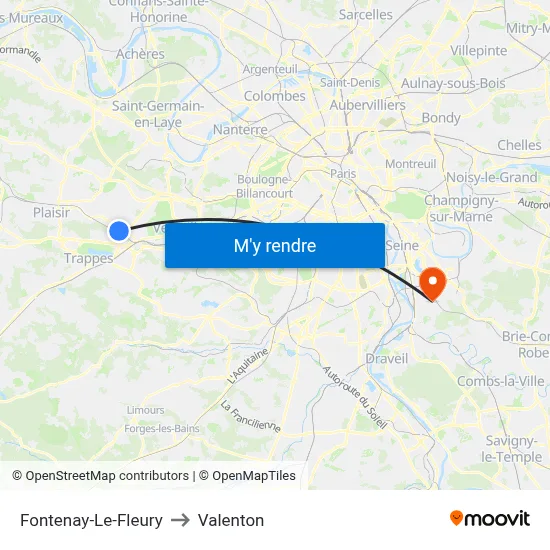 Fontenay-Le-Fleury to Valenton map