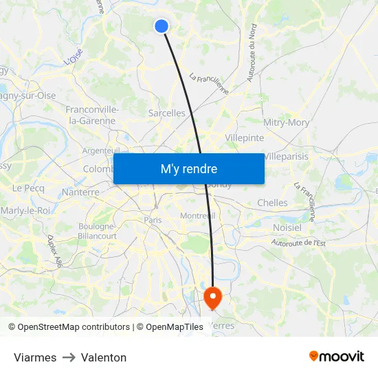 Viarmes to Valenton map