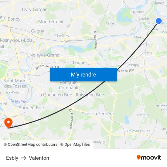 Esbly to Valenton map