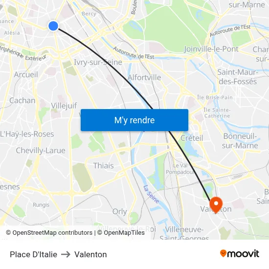 Place D'Italie to Valenton map