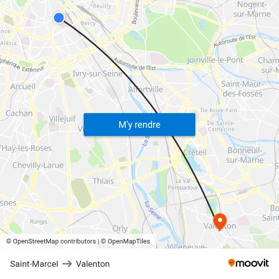 Saint-Marcel to Valenton map