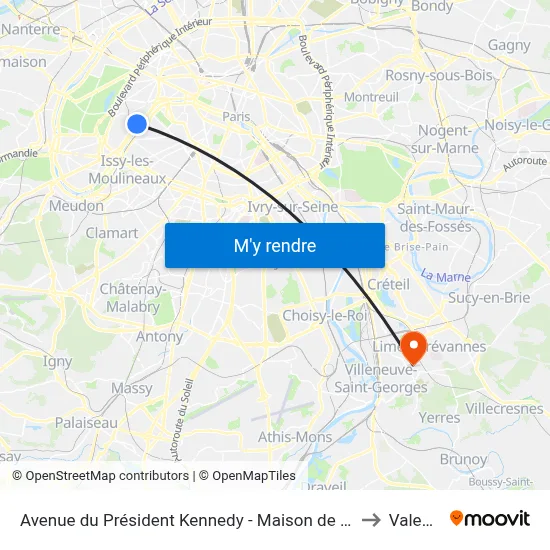 Avenue du Président Kennedy - Maison de Radio France to Valenton map