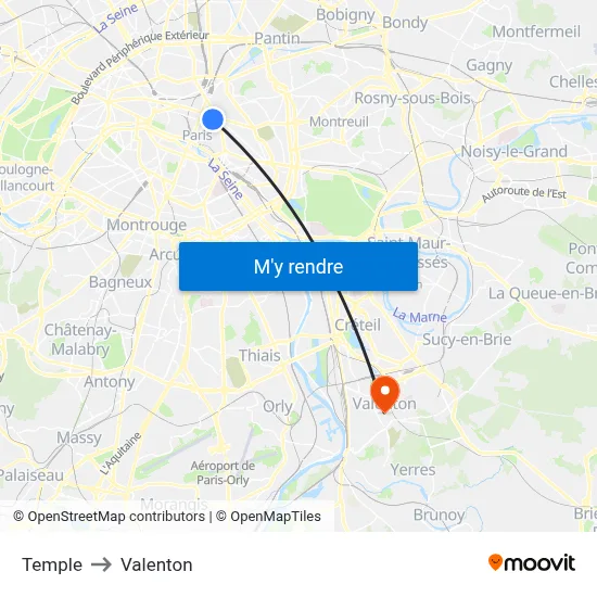 Temple to Valenton map