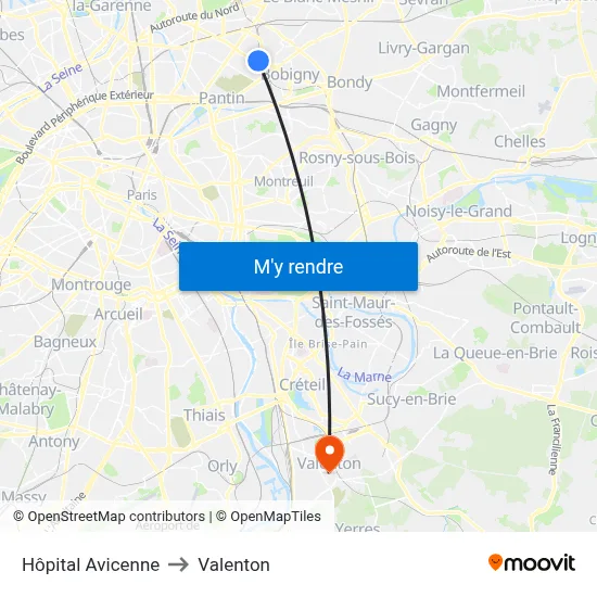 Hôpital Avicenne to Valenton map