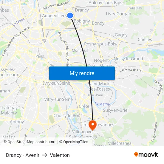 Drancy - Avenir to Valenton map